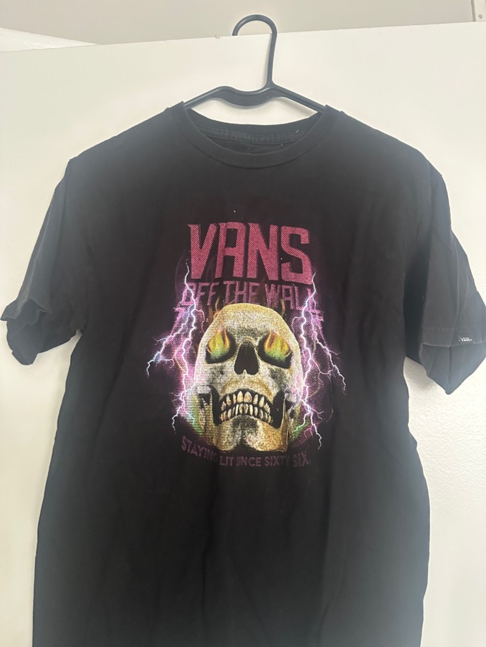 Vans Black Short Sleeve Tee with Neon Skull Graphic